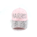 Gorra de béisbol rosa con pedrería brillante y decoración de letras HARRIS - Ajustable / Rosa