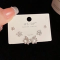 Three-piece set of elegant S925 silver stud earrings with floral and bow motifs - Silver-Opal Butterfly Hoop (103#)