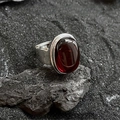 Vintage S925 sterling silver ring featuring a high-gloss oval red gemstone on stone - JZ0948-Red Gem Design