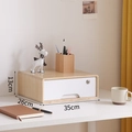 Single tier wood texture desktop storage box with white drawer and lock 35x26x13cm - Mixed Wood & White 1-Tier (With Lock)