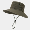 Detail of dark green outdoor sun hat showing metal side vents and adjustable chin strap - One Size / Army Green