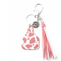 Pink cow print key tag with sunflower charm and leather tassel keychain variant - 5 Pink Cow