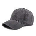 Classic washed dark grey denim baseball cap with minimalist six-panel structure design - Gray