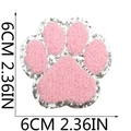 Pink plush paw patch with silver sequins and 6cm 2.36in dimensions on white background - No.11 Pink with Silver Edge