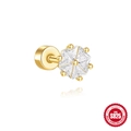 Gold plated S925 sterling silver screw back stud earring with hexagon cubic zirconia - Six-Prong Single Stone