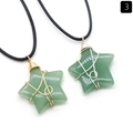 Green crystal star pendant with gold and silver wire wrap on black braided cord - Green Aventurine