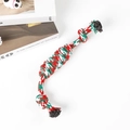 Macro-opname van rood-groen-wit gevlochten katoenen touw hondenspeeltje voor huisdieren - Kerst Geweven Muis-knoop 25cm (40g)