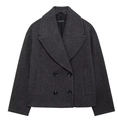 Detailed view of dark grey wool blend short coat featuring double-breasted buttons - XS / Graphite