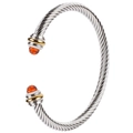 Bracelet torsadé bicolore en acier avec pierres orange et finitions dorées - Bicolore Or et Argent avec cristal rouge