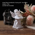 Standing white resin angel candle holder with glass cup, 18cm height and 7.5cm base - Winged Angel Candlestick / Pure White - Left