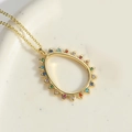 Classic Egyptian hollow teardrop pendant necklace in gold finish with colorful zircons - Hollow Teardrop