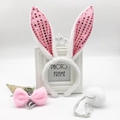 Three-piece white plush bunny ear headband set with pink sequins for festive cosplay - Pink Sequin