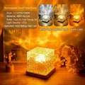 Cube crystal water ripple night light with touch dimming and wood base 11x11cm - Rechargeable (Touch 3 Colors Dynamic)