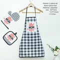 3-piece black and white plaid kitchen set with Best Mom Ever apron and oven mitts - B&W Plaid 3-Piece Set (Best MOM ever)