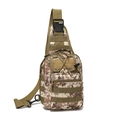Tactical sling bag in desert camouflage showing MOLLE system and multiple zip compartments - Desert Digital