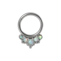 Silver stainless steel septum ring featuring five round inset opal stones - 1.2x8mm / Silver-5 Opal Stones