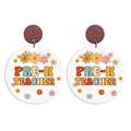Bohemian round wooden earrings featuring vintage floral patterns and Pre-K Teacher text - Pre-K Teacher (Stud)