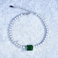 Luxury silver bracelet with green emerald cut gemstone and pave diamond detailing - Simulated Emerald Bracelet [Style A]
