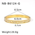 Detail view of 18K gold clover bangle with dimensions and white zircon inlay details - Gold Clover Style (NB-B6124-G)