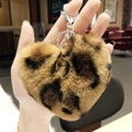 Cute leopard print plush heart keychain with gold ring clasp for bags and car keys - Khaki Heart Leopard Pom Pom