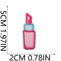 Detailed embroidery of a pink lipstick patch with light blue borders for DIY clothing - No.34-Pink Blue Lipstick