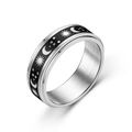 Celestial spinner ring with moon and star engraving in silver and black finish - 6mm Sun Moon Dot Pattern-Size 12