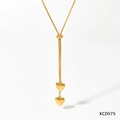 Golden double heart Y-necklace with adjustable sliding clasp and twin heart charms - Gold Style (KCD575)