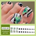 Green leaf and stripe design press-on toenails kit with 24 pieces in JY121-B7 style - JY121-B7 Colorful Plants
