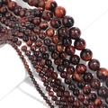 Polished red tiger eye gemstone beads in various sizes with natural cat eye luster - 8mm (Approx 42 Beads) / Red Tiger Eye