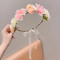 Handmade flower headband with pink and white petals and adjustable white ribbon tie - Flower Garland / Light Color