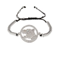 Adjustable leopard head bracelet with micro-paved white zircons and green stone eyes - Silver