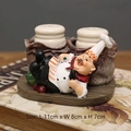 European chef figurine toothpick holder set with vintage bronze and white resin finish - Right Reclining Chef Toothpick Holder
