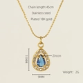 Gouden roestvrijstalen ketting met waterdruppel hanger en blauwe zirkoon - Blauwe Zirkonia