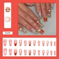 Glinsterende rode hart-kunstnagels met witte bloempatronen en een gradient gel-afwerking - Oranje Rood Jelly Hart Bloemetje (Z509) - Lijm Stijl
