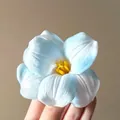Blue and white gradient mesh flower hair clip with realistic petals and yellow stamen - Blue Tulip