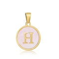Pendentif rond avec nacre rose et lettre H dorée en acier inoxydable 18k - H-Coquille Rose