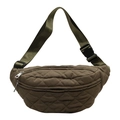 Quilted army green crossbody chest bag with adjustable strap and front zipper pocket - Green