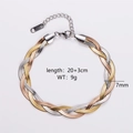 Detail view showing a 7mm wide tri-color woven bracelet with 20+3cm length measurement - Bracelet (20+3cm) / Tri-color Bracelet