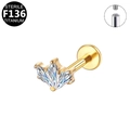 Golden F136 titanium labret stud with zircon stone and internal thread detail - Gold Crown