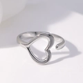 Minimalist silver titanium steel ring featuring a hollow heart cutout and open band design - Steel Color-Heart Hollow