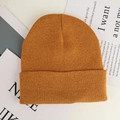 Classic mustard yellow rolled-up cuff beanie hat in a fine knit acrylic material - Orange