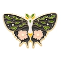 Squisita spilla a farfalla in smalto con bordi dorati e motivi floreali sulle ali - Stile Farfalla Fiore Rosa Foglia Verde (XZ6953)