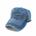 Vintage gewaschene Denim-Baseballkappe mit WIFE-Stickerei und Used-Effekt Details - M (56-58cm) / Blau