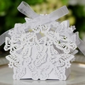 Elegant white butterfly laser-cut gift box with silver ribbon for wedding favors - White