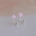 Exquisite 925 silver plated flower stud earrings with pink enamel finish for women - Pink Enamel Flower Style (A95)