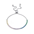 Adjustable S925 silver tennis bracelet featuring gradient colorful cubic zirconia stones - 2MM Tennis Chain/Slide Adjustable/Rainbow