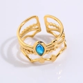 Golden titanium steel ring with crown design and marquise-cut blue gemstone detail - Blue Star Style (JZ27-1)