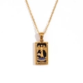 Gold-plated 18K stainless steel Temperance tarot necklace with black enamel and blue crystals - Gold-Temperance