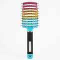 Rainbow gradient curved hair brush with anti-slip handle and boar bristles for styling - Without Boar Bristle / Gradient (without Boar Bristle) Black Handle