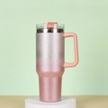 Pink glitter gradient stainless steel 40oz tumbler with handle and straw - 40oz / Pink